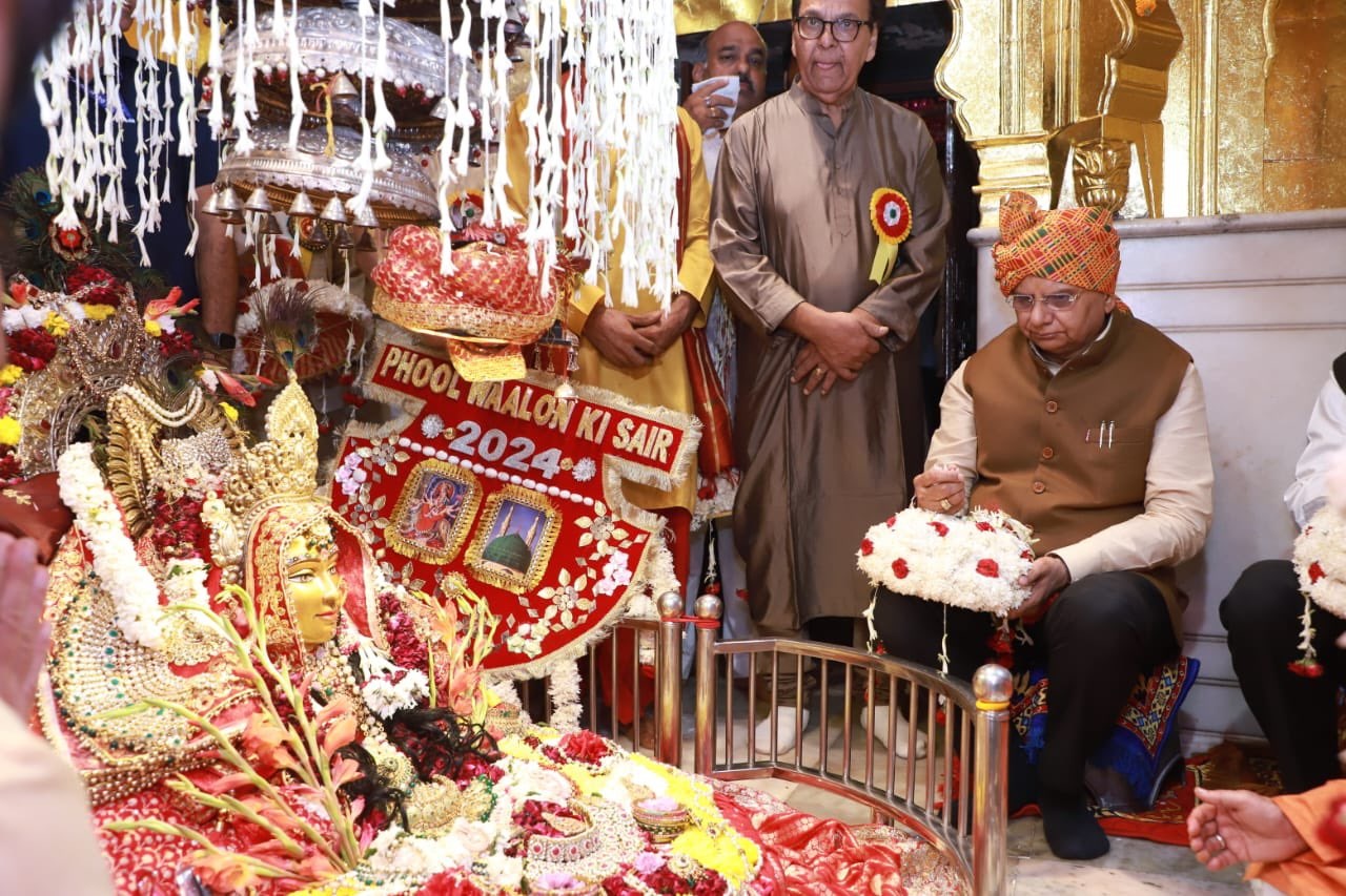 Hon'ble Lt. Governor offered a Floral Chhatra and a Traditional Pankha in the Temple of Mata Yogmaya Ji at…